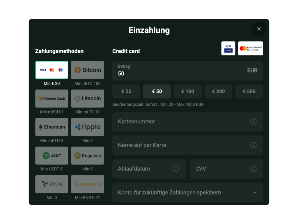 Einzahlungen bei Goldex Casino